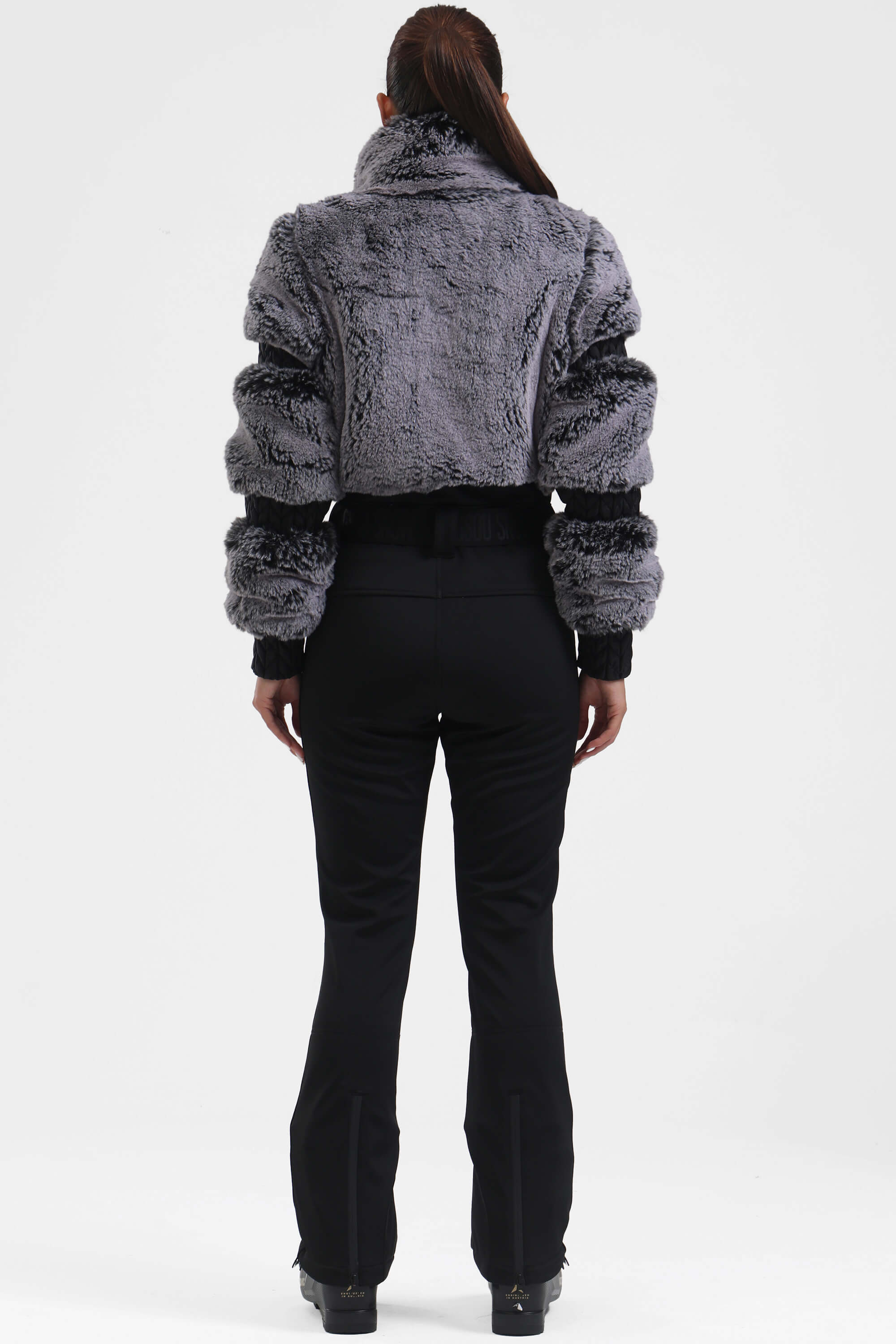 Black Elegant Faux-Fur One-Piece Ski Suit Snowboard Suit