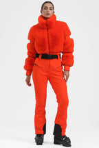 Magenta Elegant Faux-Fur One-Piece Ski Suit Snowboard Suit