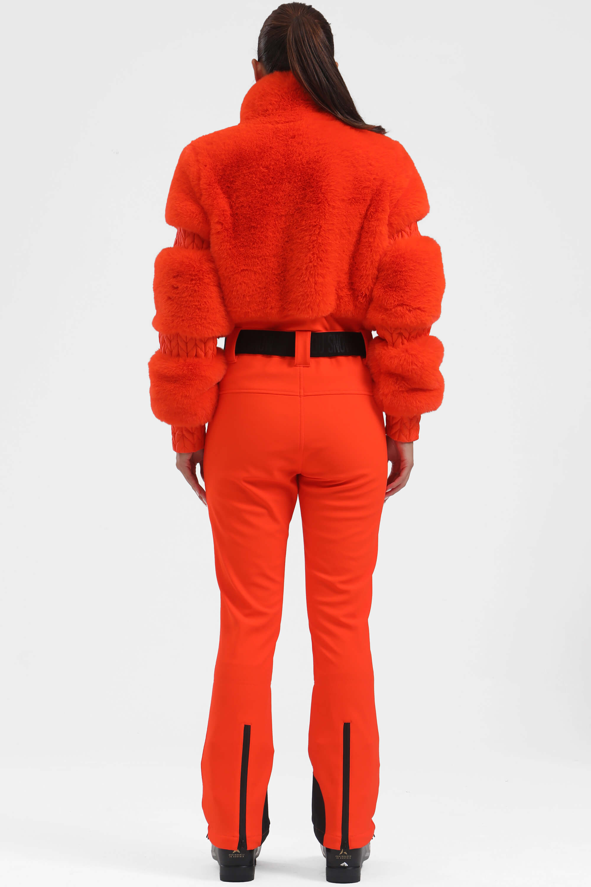Black Elegant Faux-Fur One-Piece Ski Suit Snowboard Suit