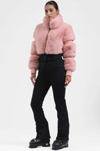 Magenta Elegant Faux-Fur One-Piece Ski Suit Snowboard Suit