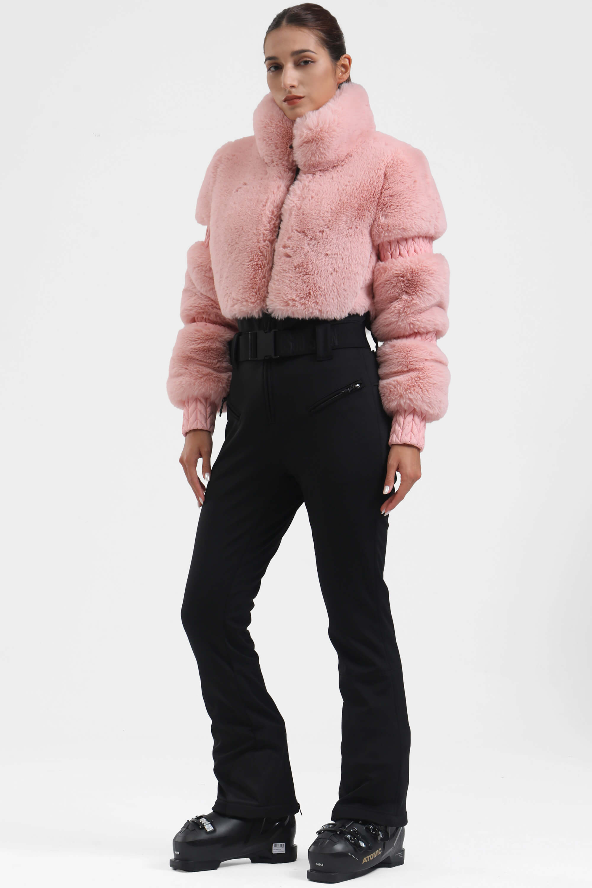 Magenta Elegant Faux-Fur One-Piece Ski Suit Snowboard Suit