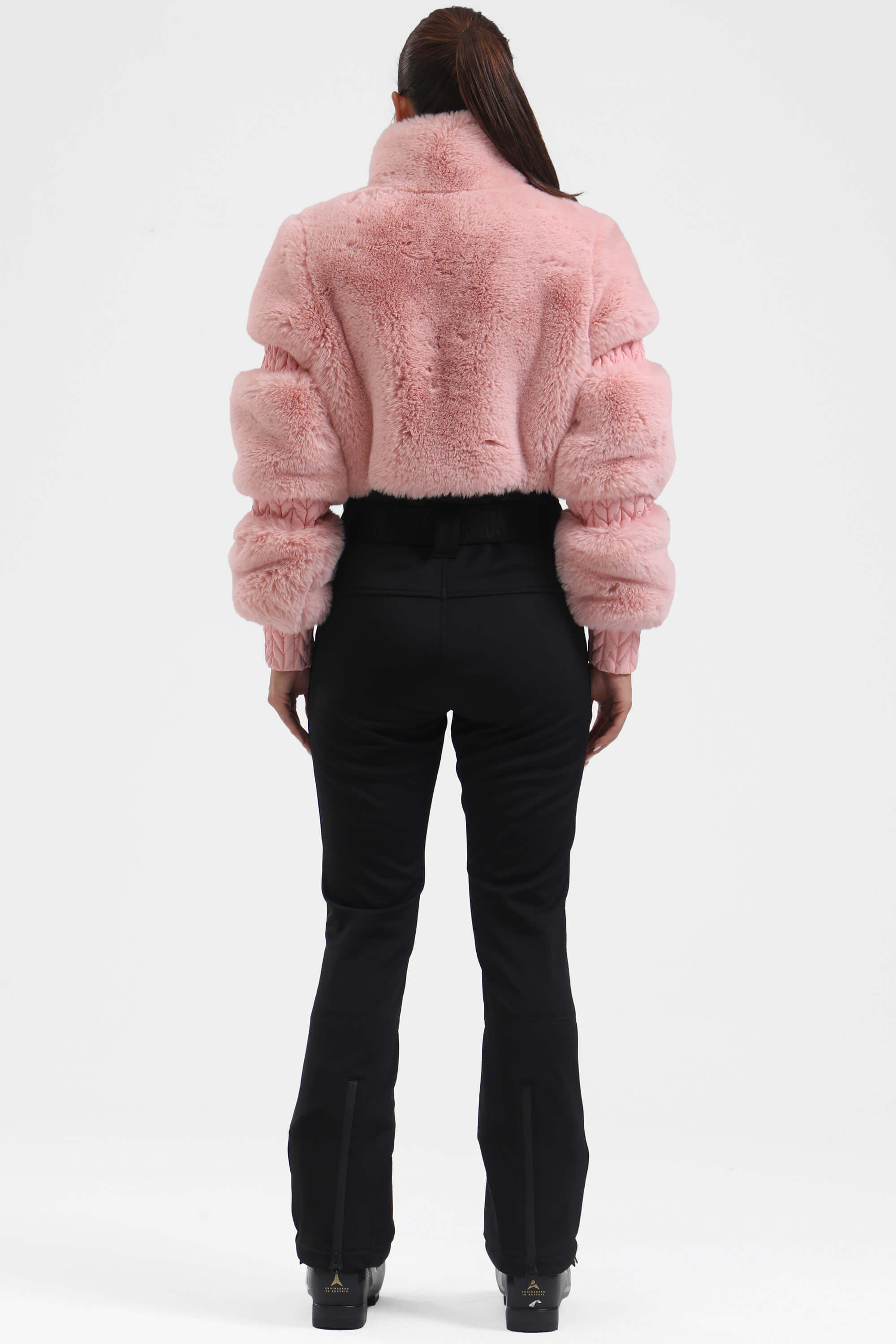 Black Elegant Faux-Fur One-Piece Ski Suit Snowboard Suit