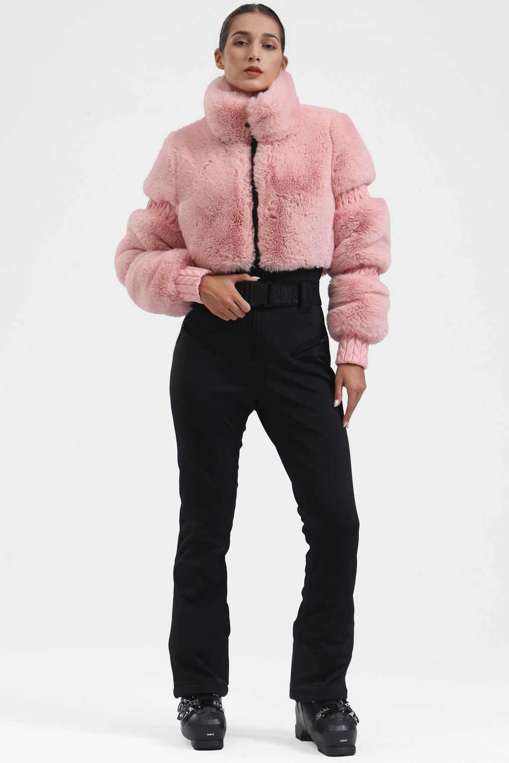 White Elegant Faux-Fur One-Piece Ski Suit Snowboard Suit