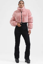 Neon Orange Elegant Faux-Fur One-Piece Ski Suit Snowboard Suit