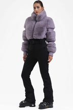 Black Elegant Faux-Fur One-Piece Ski Suit Snowboard Suit