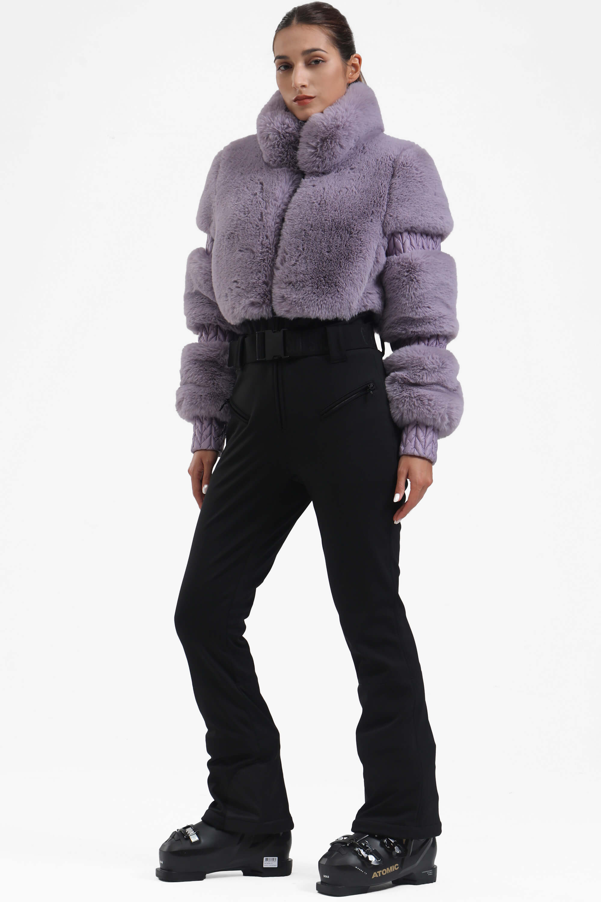 Purple Elegant Faux-Fur One-Piece Ski Suit Snowboard Suit Main image