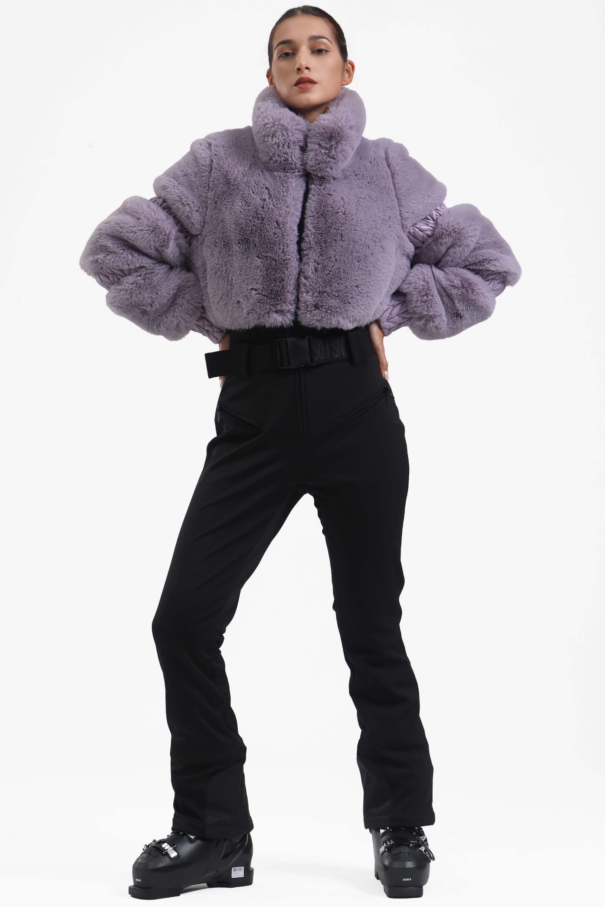 Neon Orange Elegant Faux-Fur One-Piece Ski Suit Snowboard Suit