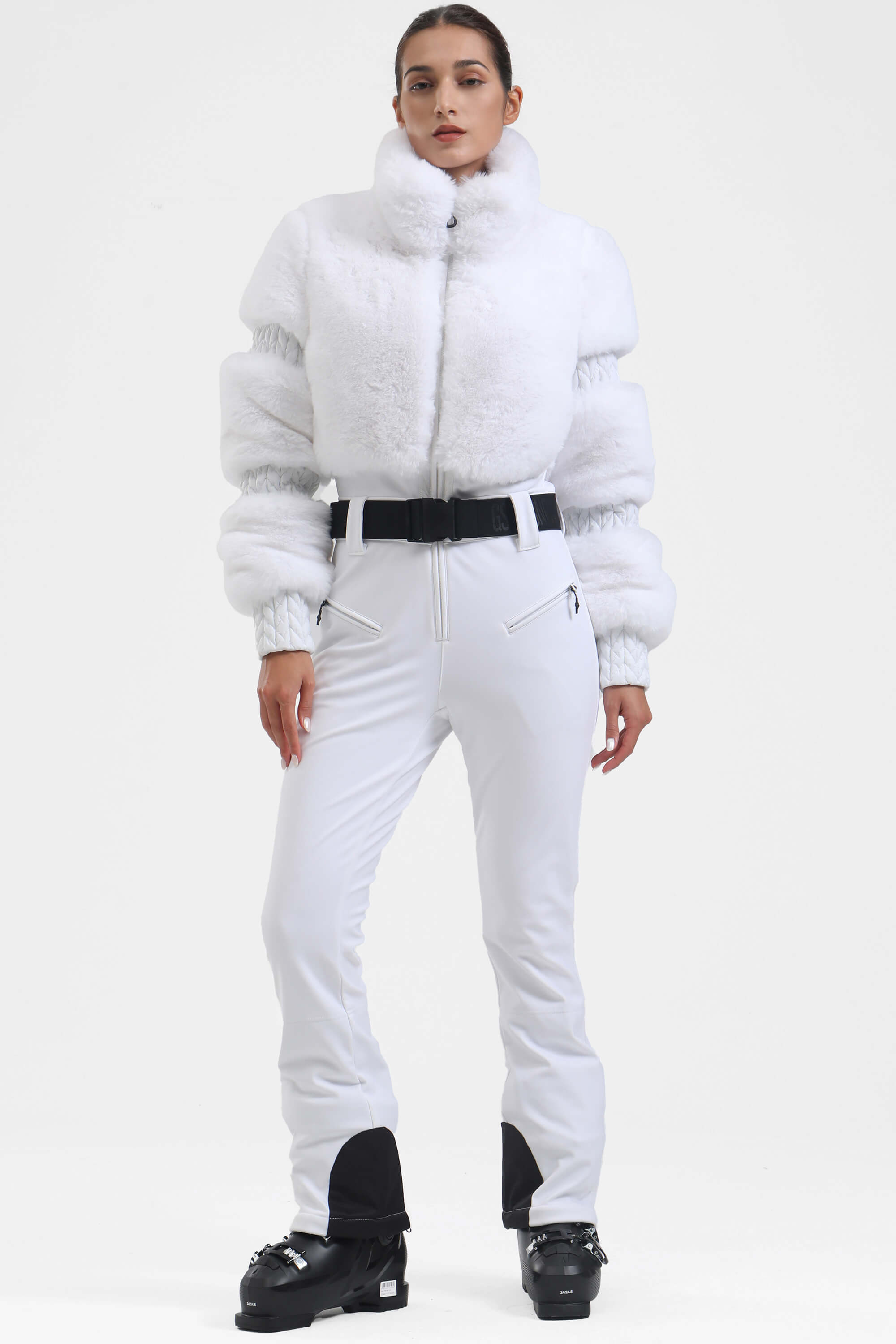 Black Elegant Faux-Fur One-Piece Ski Suit Snowboard Suit Main image