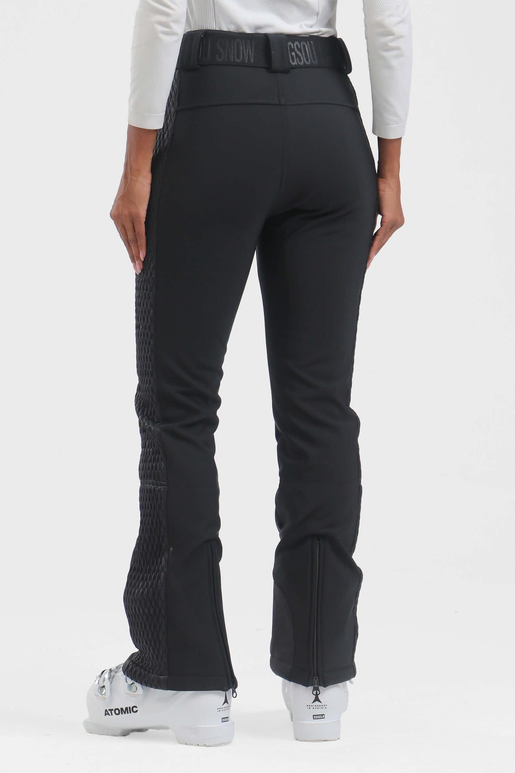 Women's Neon Red Padded Stretch Slim-Fit Ski Pants Snow Pants