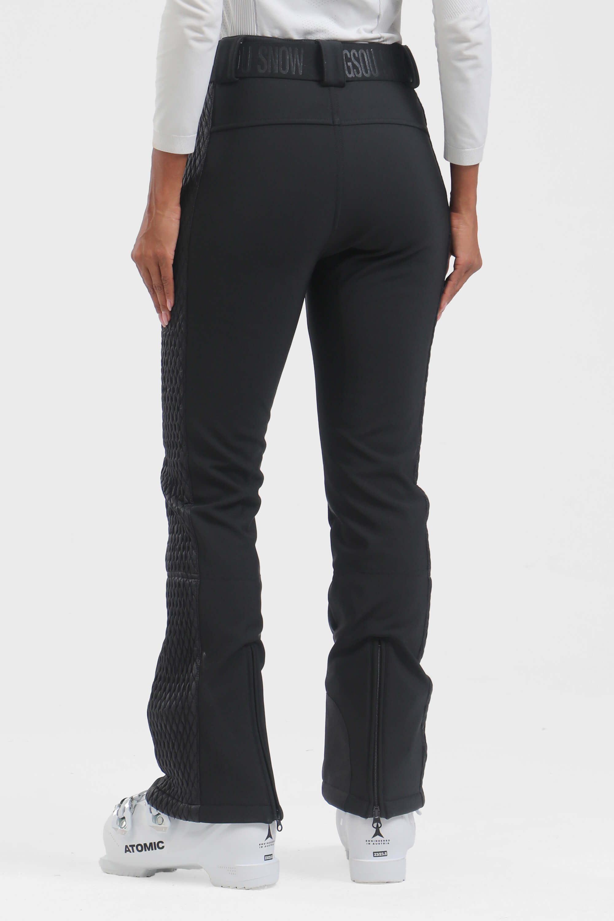 Women's Neon Red Padded Stretch Slim-Fit Ski Pants Snow Pants