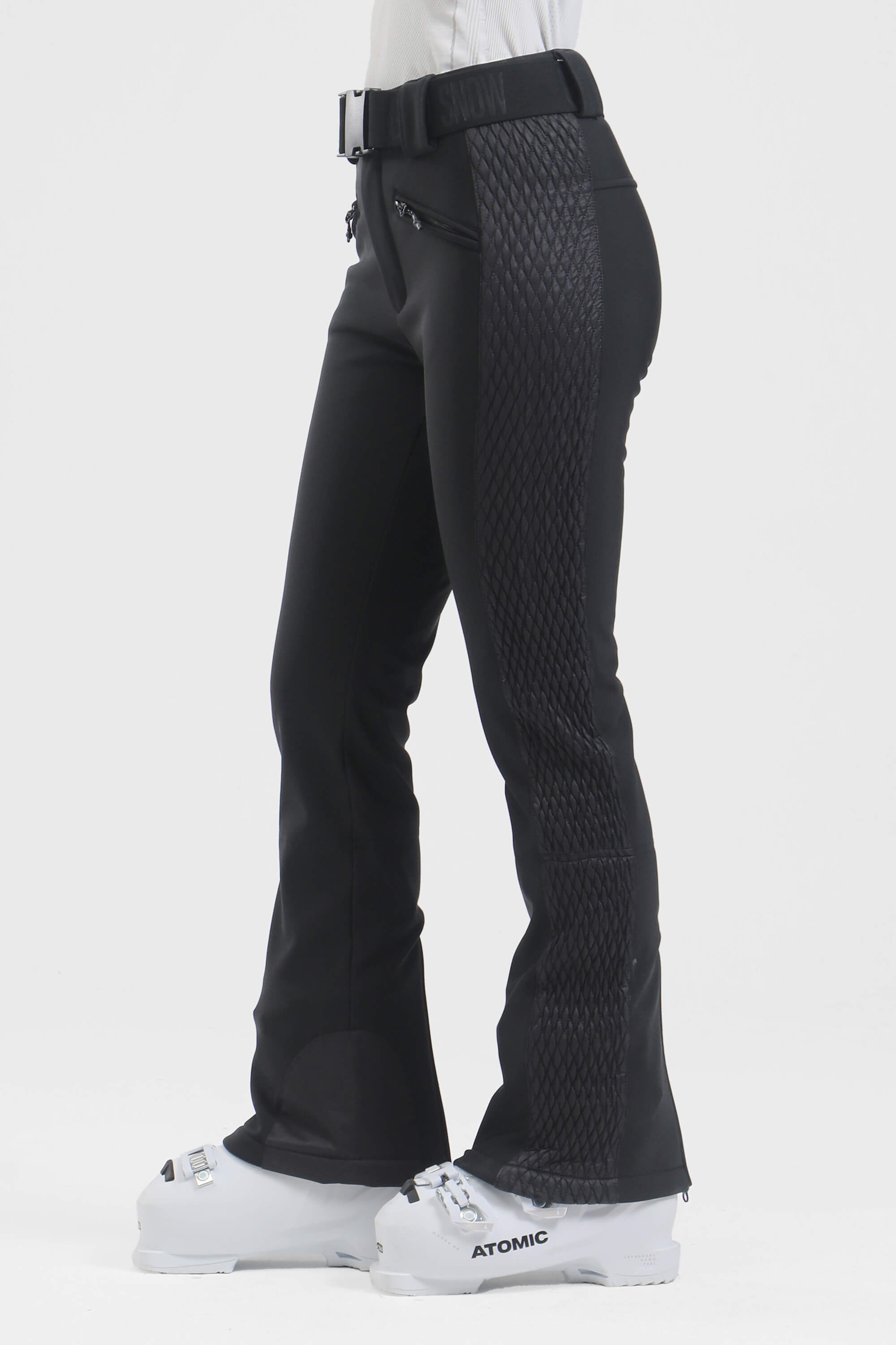 Women's Neon Red Padded Stretch Slim-Fit Ski Pants Snow Pants