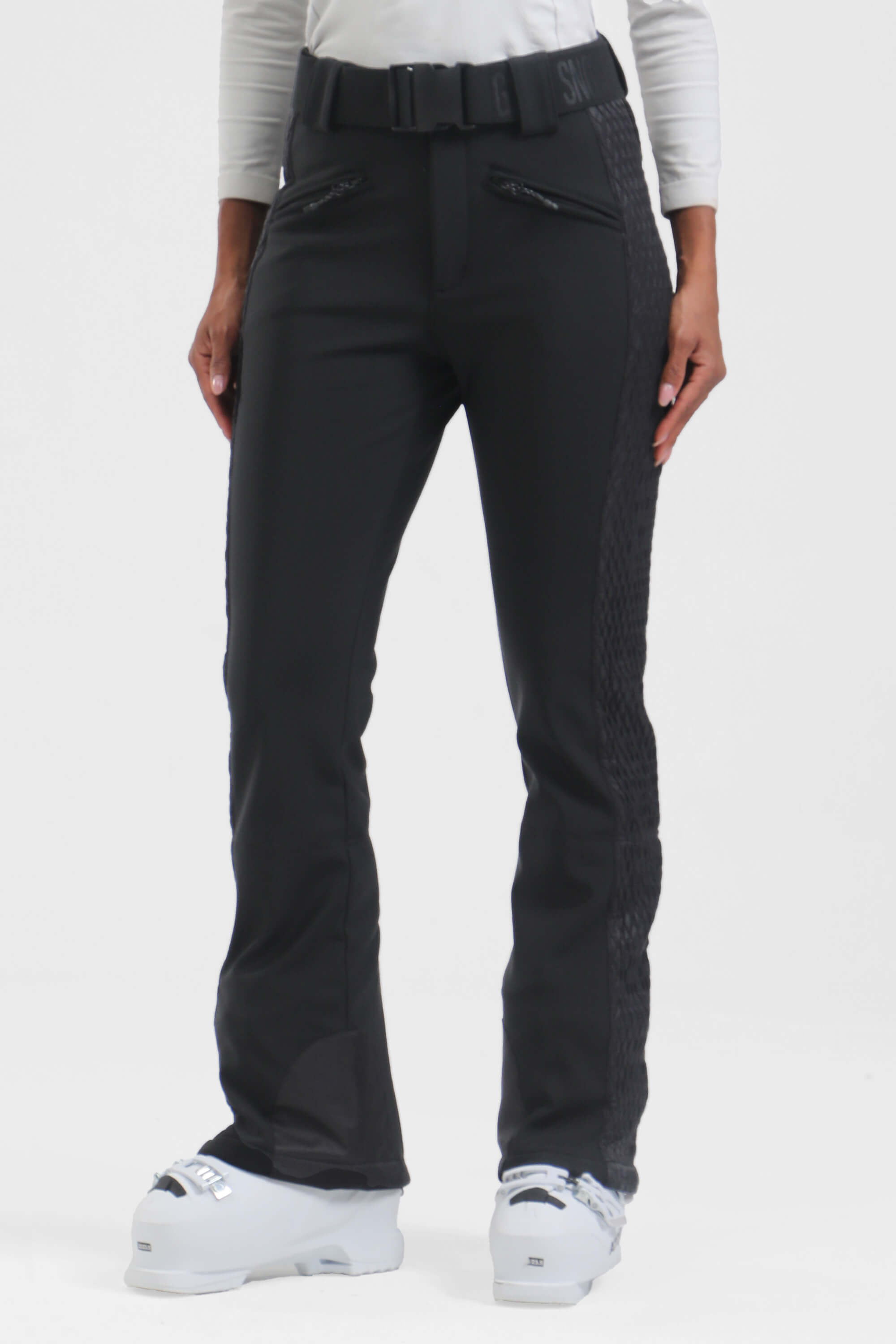 Women's White Padded Stretch Slim-Fit Ski Pants Snow Pants