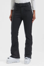 Women's Dark Brown Padded Stretch Slim-Fit Ski Pants Snow Pants