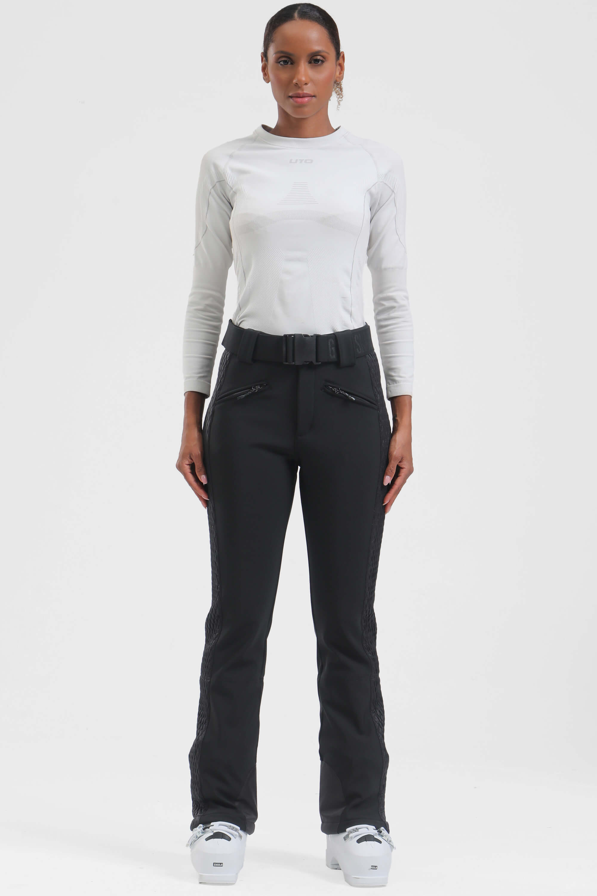 Women's Dark Brown Padded Stretch Slim-Fit Ski Pants Snow Pants