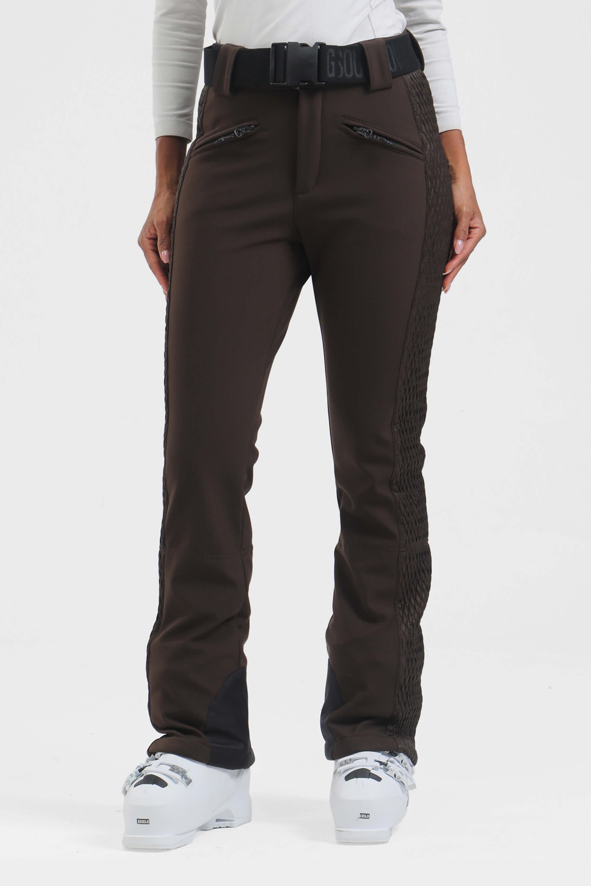 Women's Dark Brown Padded Stretch Slim-Fit Ski Pants Snow Pants Main image