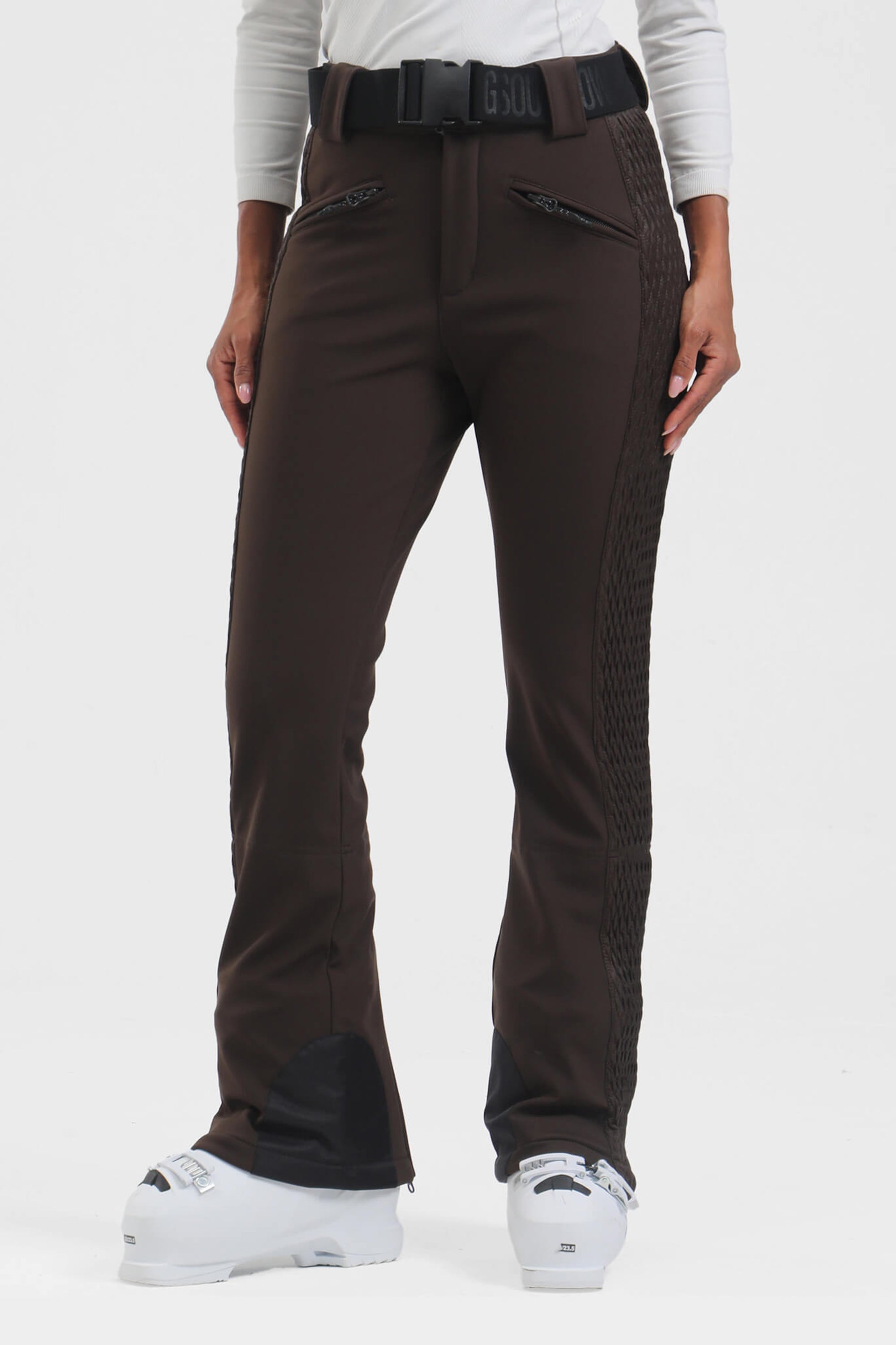 Women's Dark Brown Padded Stretch Slim-Fit Ski Pants Snow Pants