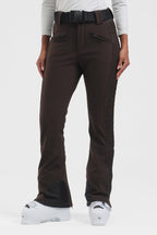 Women's Neon Red Padded Stretch Slim-Fit Ski Pants Snow Pants