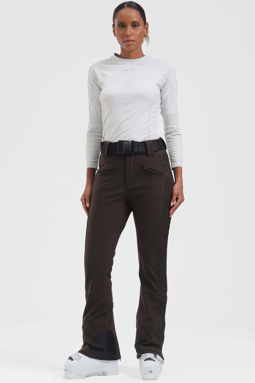 Women's White Padded Stretch Slim-Fit Ski Pants Snow Pants