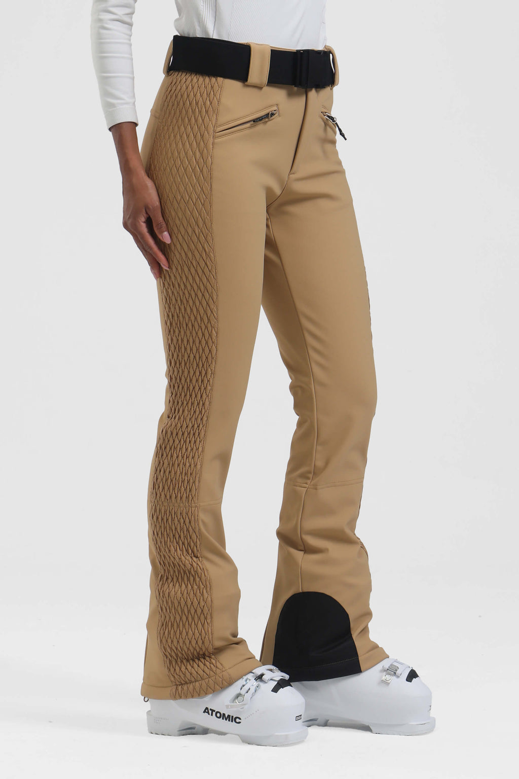 Women's White Padded Stretch Slim-Fit Ski Pants Snow Pants