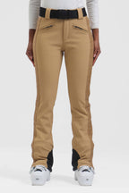 Women's Dark Brown Padded Stretch Slim-Fit Ski Pants Snow Pants