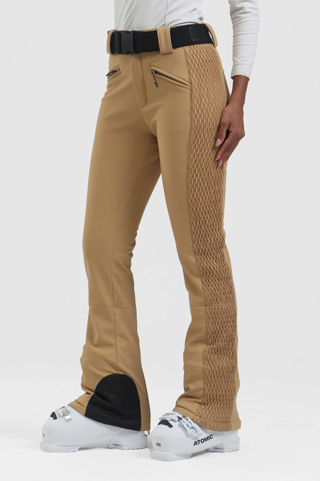 Women's Neon Red Padded Stretch Slim-Fit Ski Pants Snow Pants