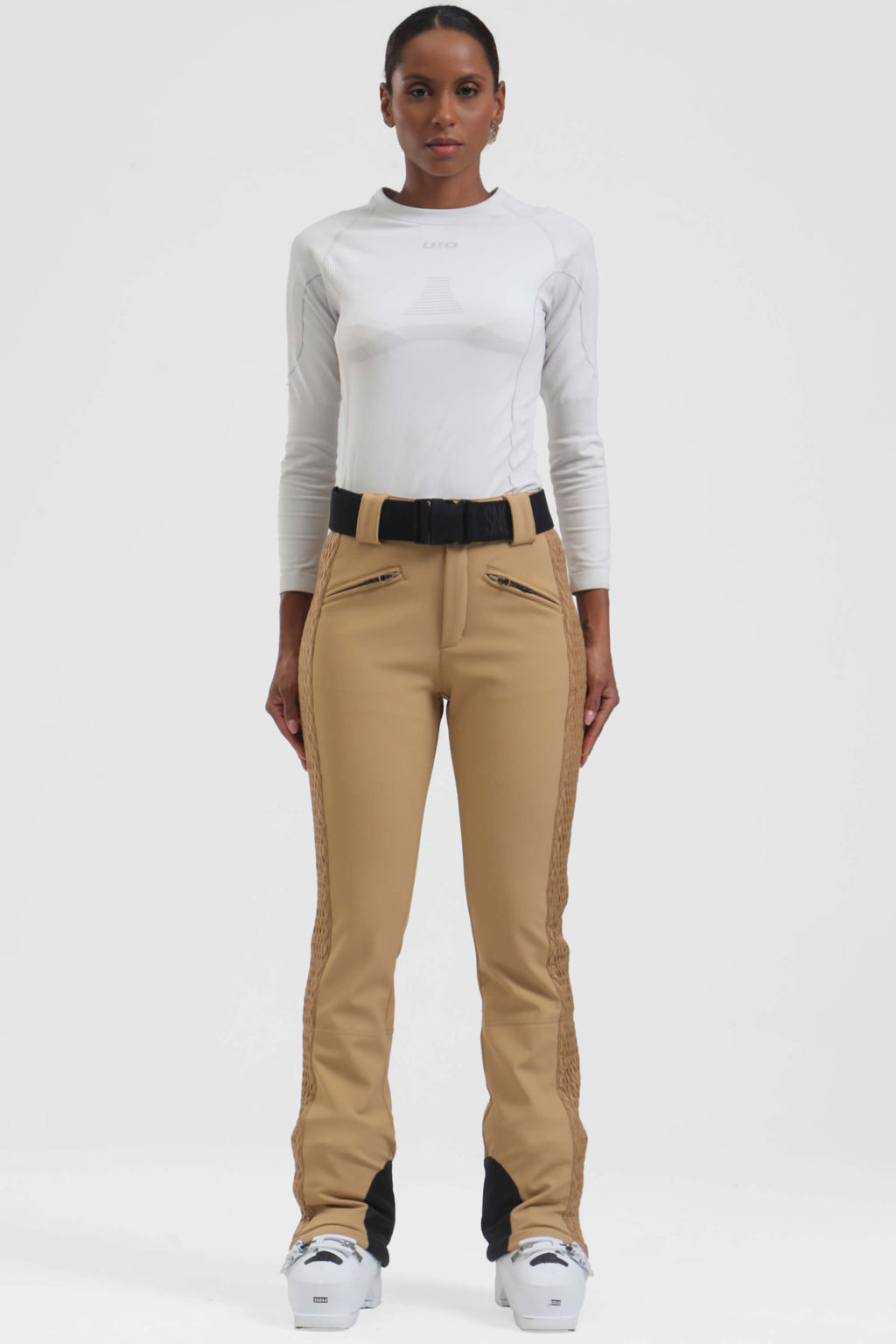 Women's White Padded Stretch Slim-Fit Ski Pants Snow Pants