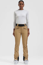 Women's Dark Brown Padded Stretch Slim-Fit Ski Pants Snow Pants