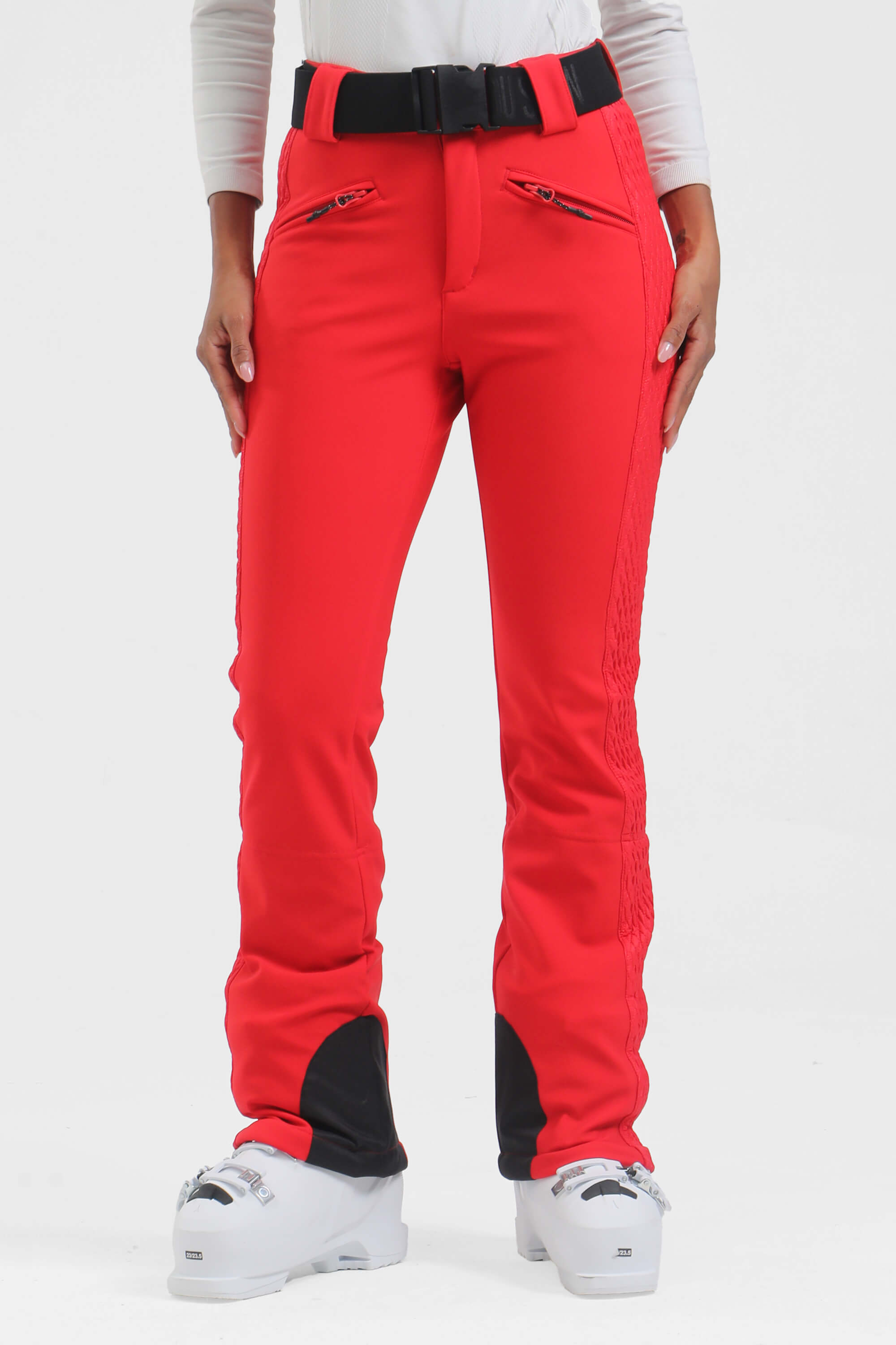 Women's Neon Red Padded Stretch Slim-Fit Ski Pants Snow Pants Main image