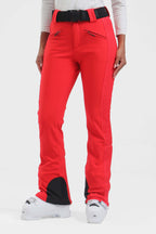 Women's Dark Brown Padded Stretch Slim-Fit Ski Pants Snow Pants
