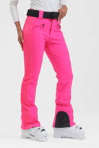 Women's Neon Red Padded Stretch Slim-Fit Ski Pants Snow Pants