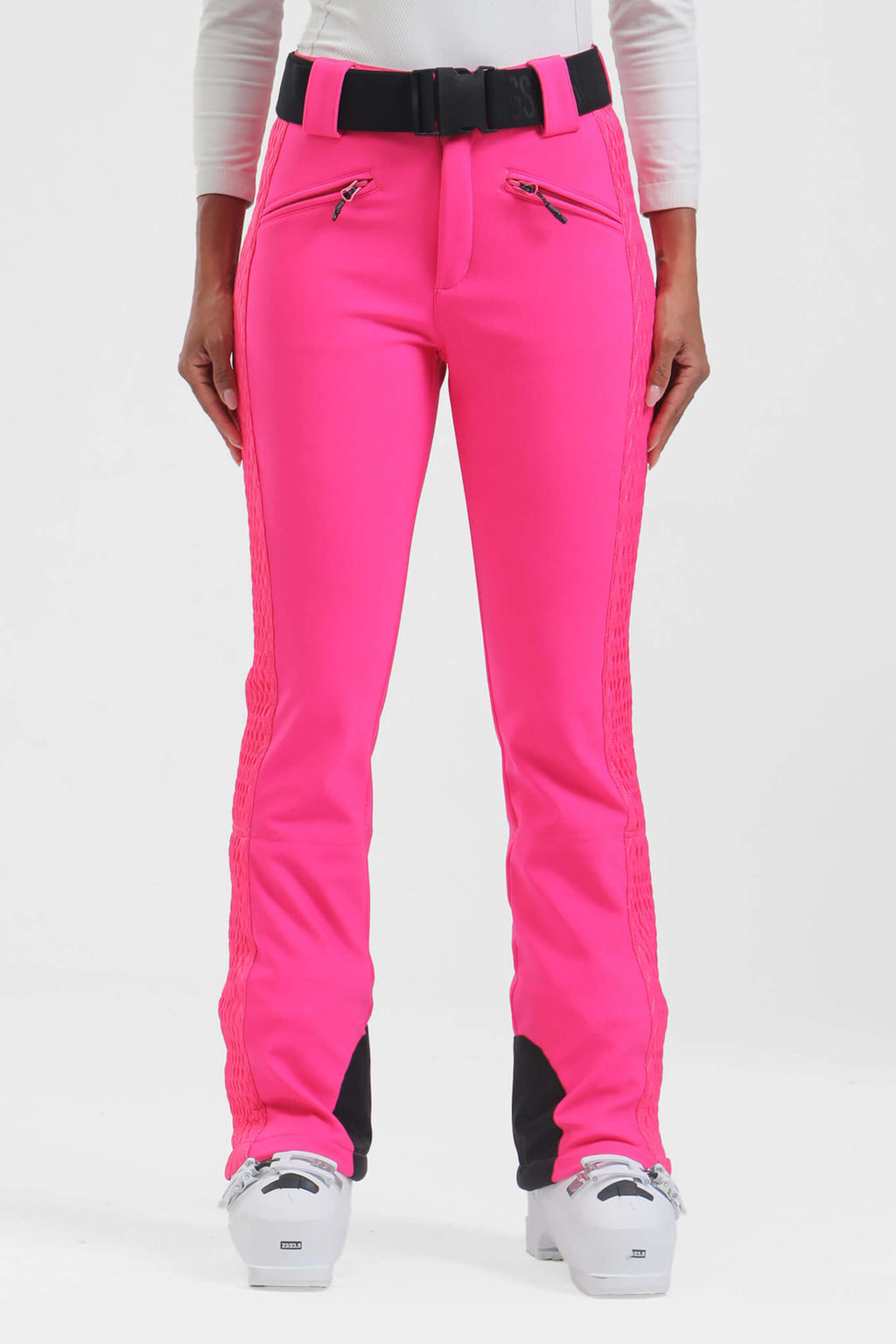 Women's Neon Red Padded Stretch Slim-Fit Ski Pants Snow Pants