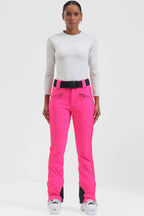 Women's Dark Brown Padded Stretch Slim-Fit Ski Pants Snow Pants