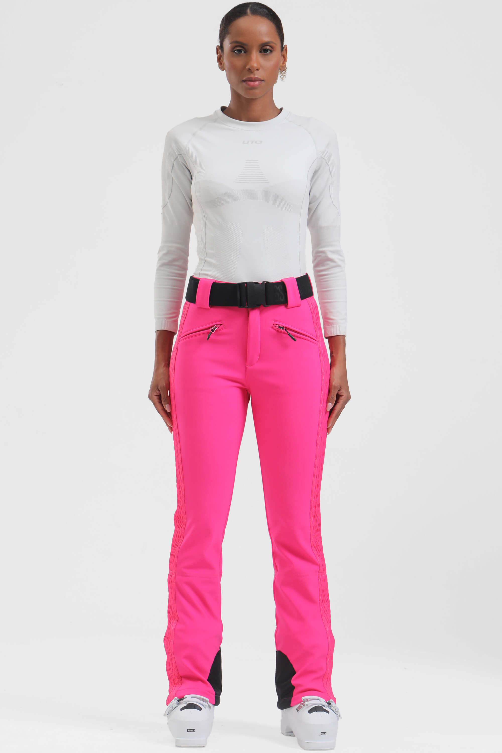 Women's Dark Brown Padded Stretch Slim-Fit Ski Pants Snow Pants