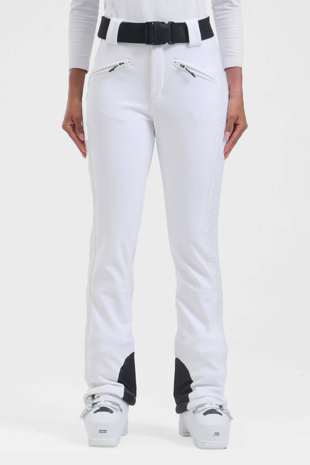 Women's Neon Red Padded Stretch Slim-Fit Ski Pants Snow Pants