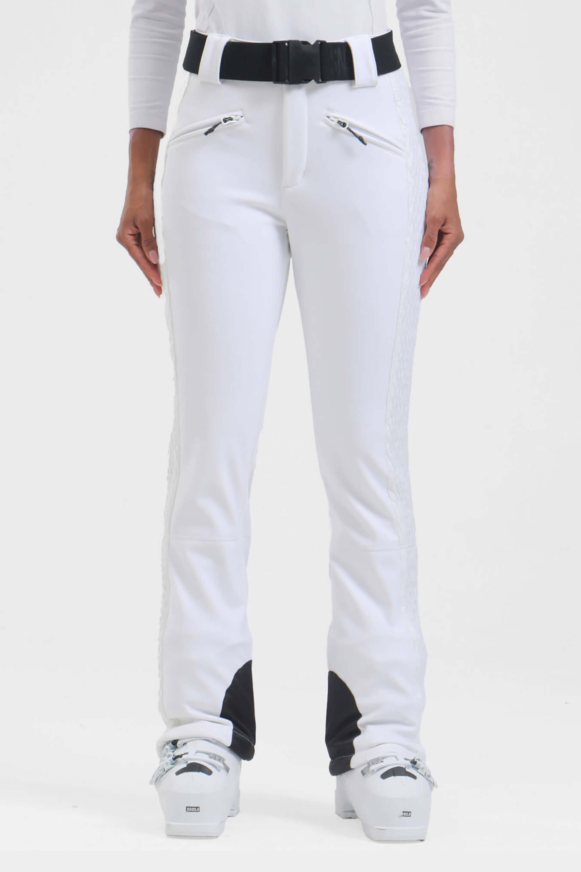 Women's Neon Red Padded Stretch Slim-Fit Ski Pants Snow Pants