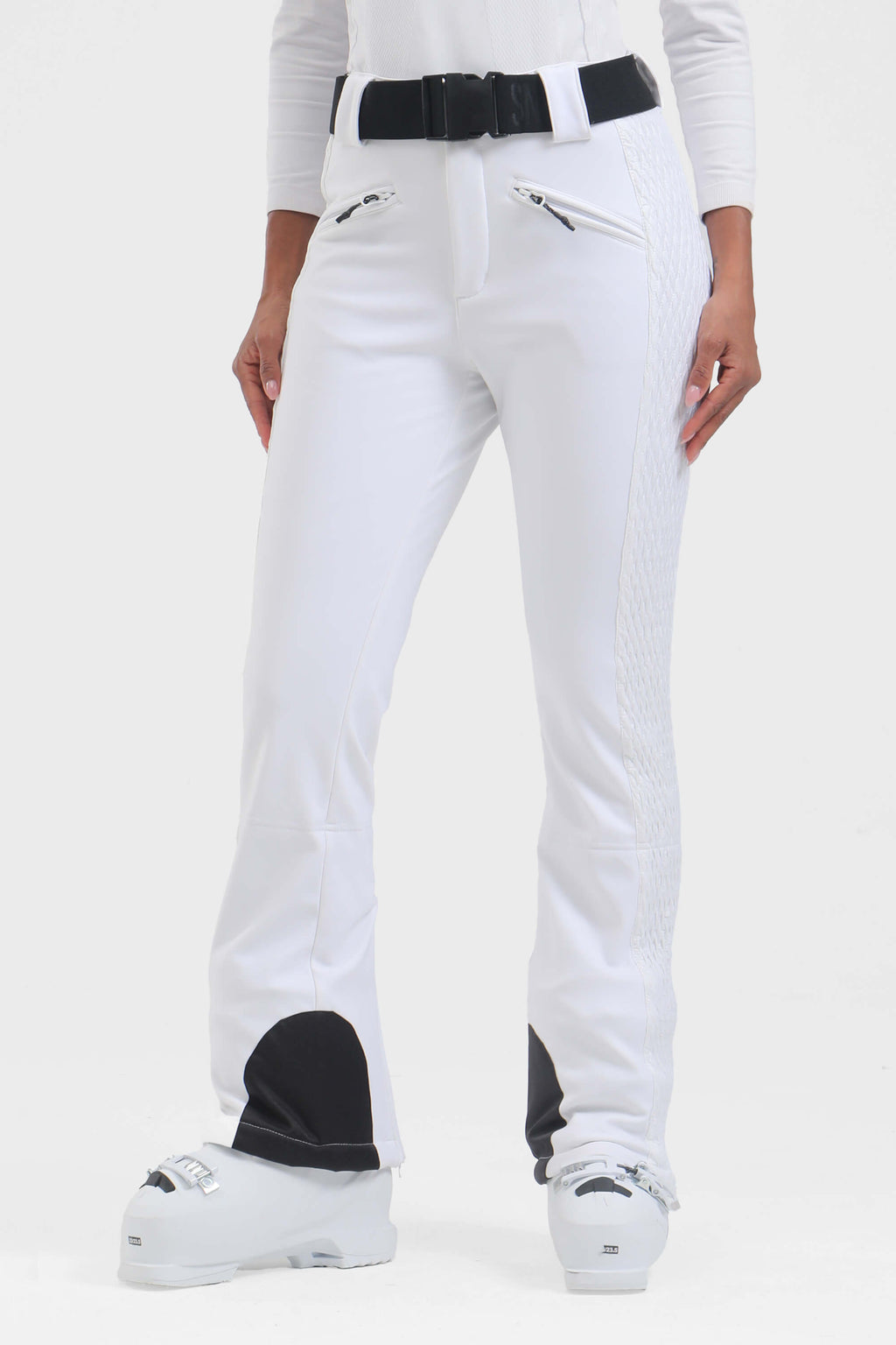 Women's Neon Red Padded Stretch Slim-Fit Ski Pants Snow Pants