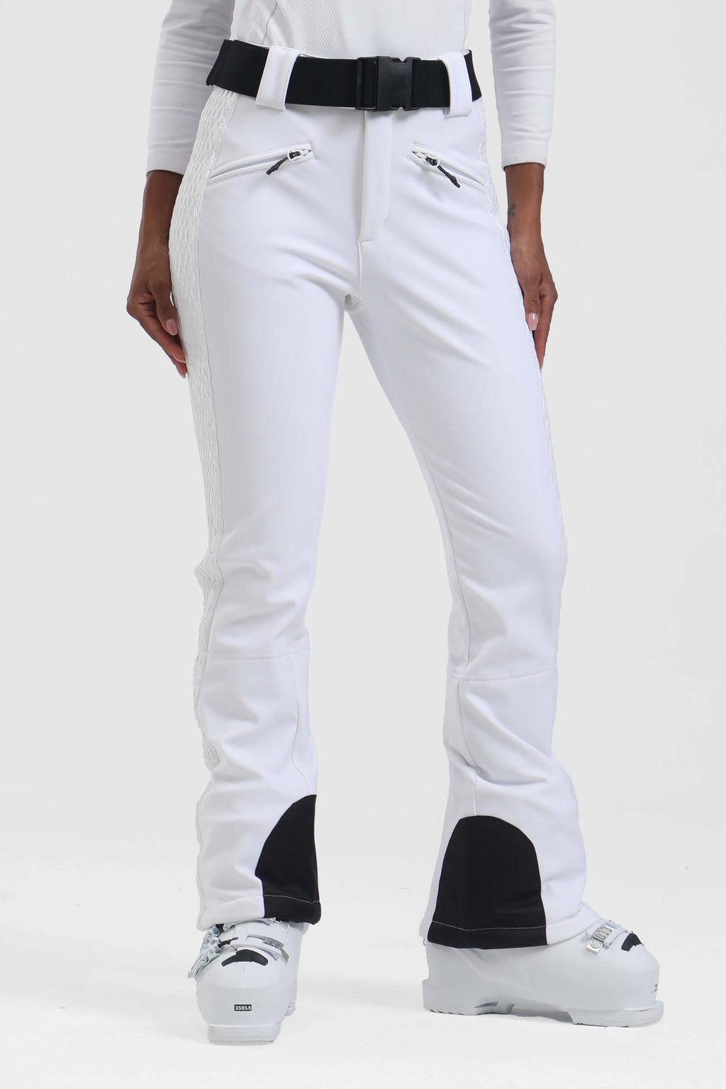 Women's Neon Red Padded Stretch Slim-Fit Ski Pants Snow Pants