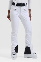 Women's Neon Red Padded Stretch Slim-Fit Ski Pants Snow Pants