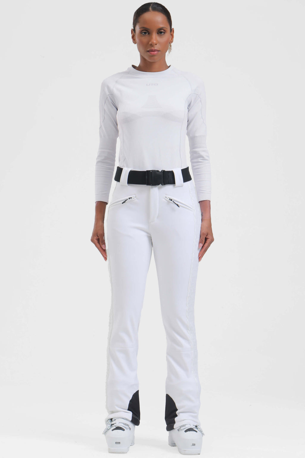 Women's Dark Brown Padded Stretch Slim-Fit Ski Pants Snow Pants