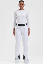Women's Neon Red Padded Stretch Slim-Fit Ski Pants Snow Pants