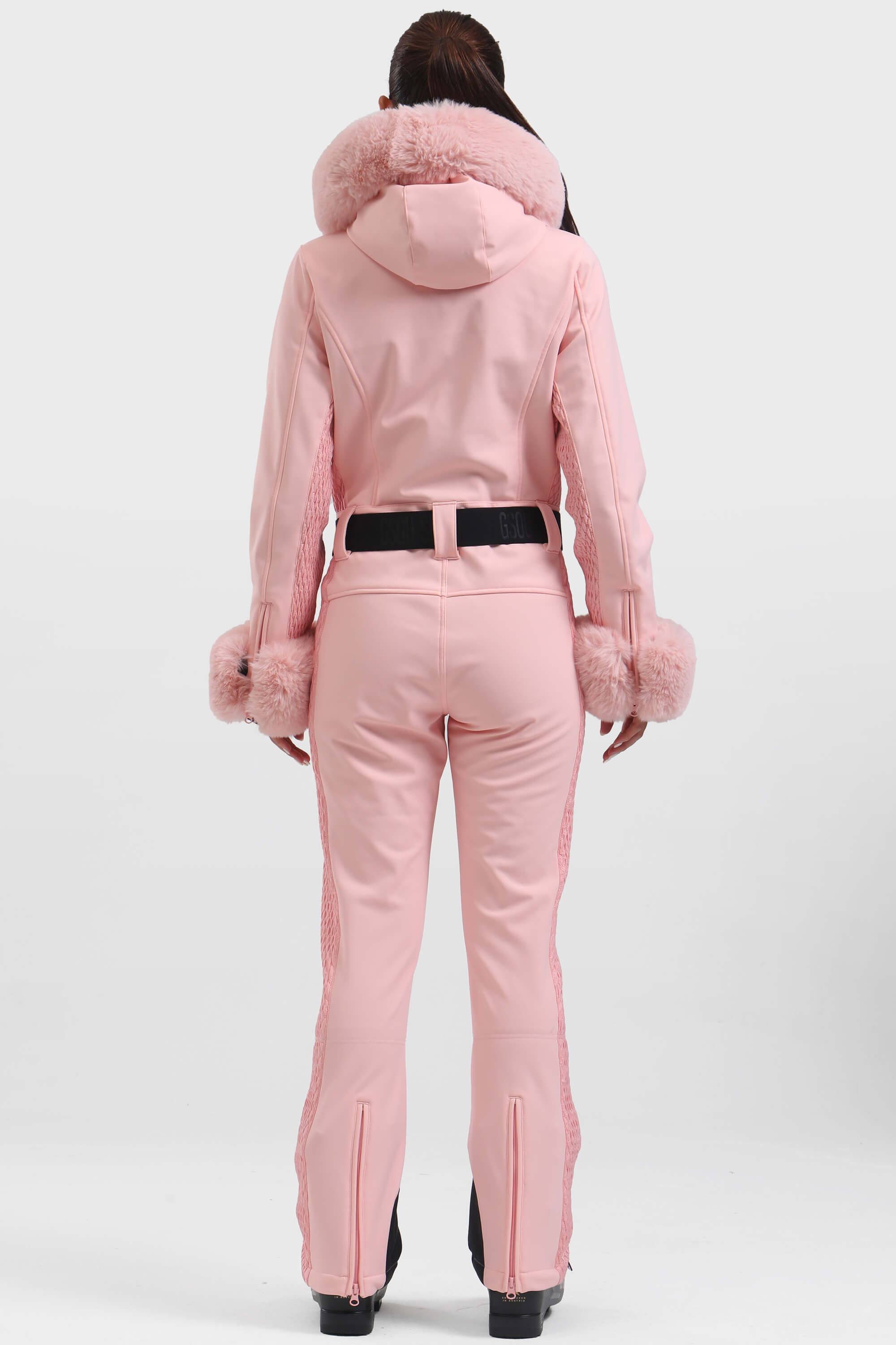Women's Pink Shirred Faux-Fur Waterproof One-Piece Ski Suit Snowboard Suit Secondary image