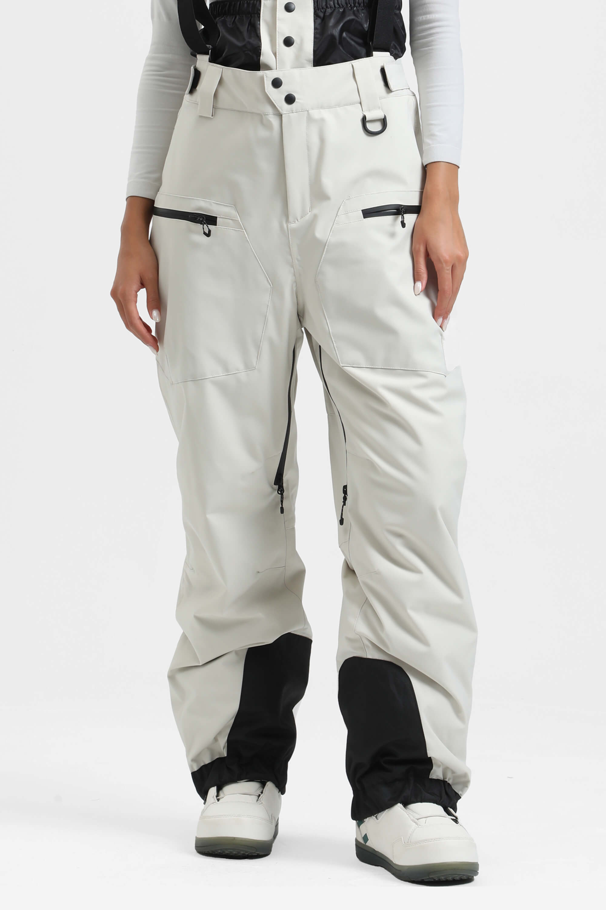 Women's Off White Insulated Baggy Ski Pants With Detachable Suspenders Snow Pants Main image