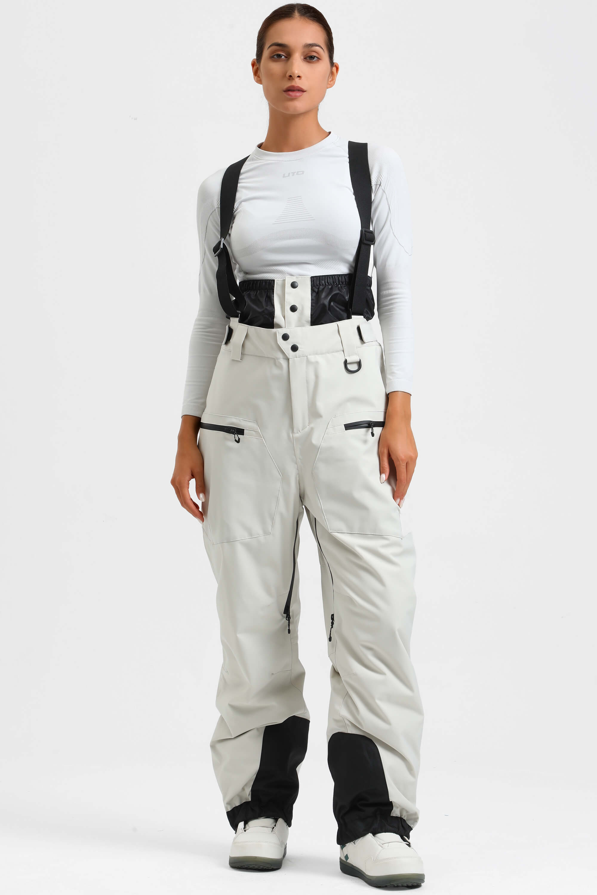 Women's Off White Insulated Baggy Ski Pants With Detachable Suspenders Snow Pants Secondary image