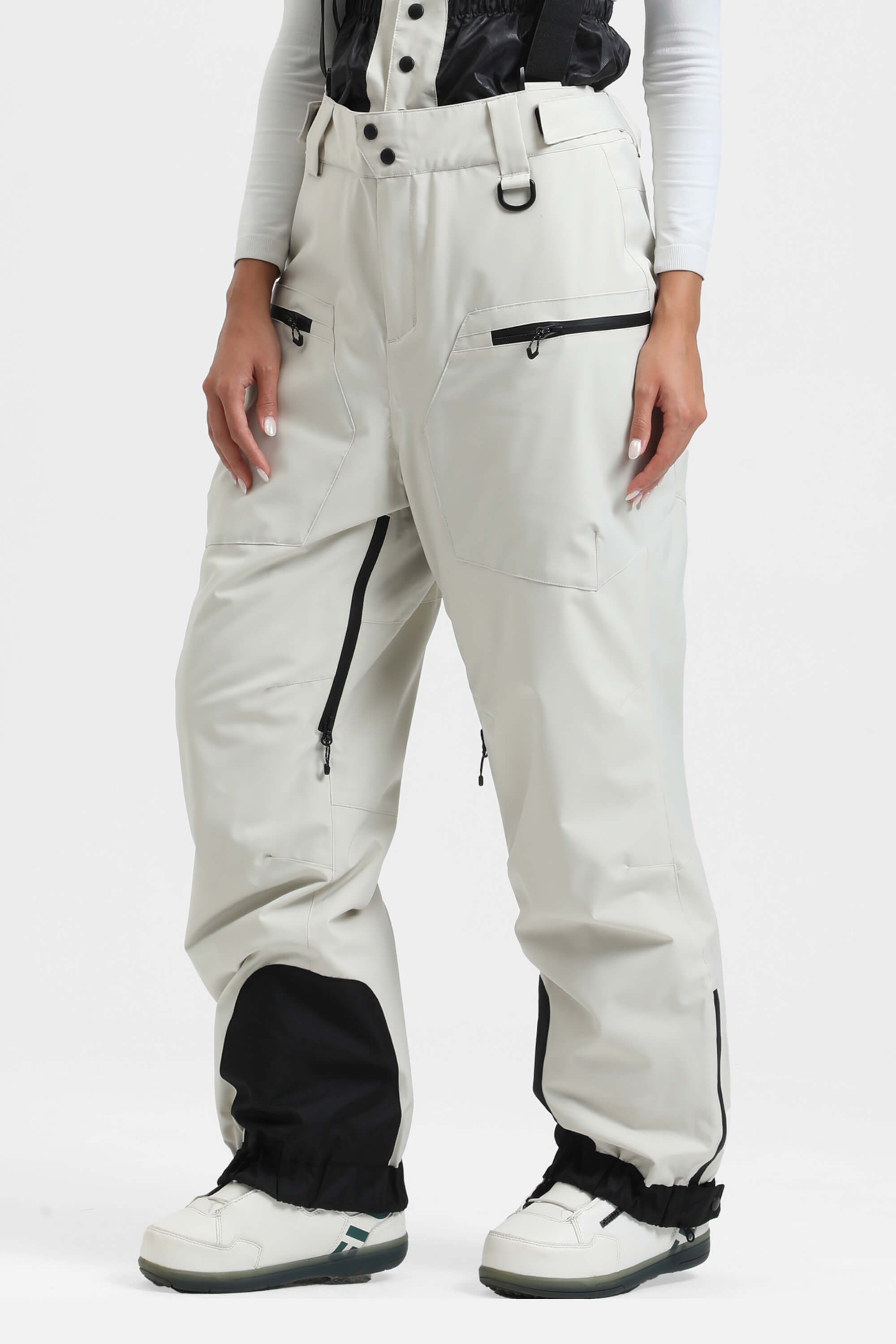 Women's Pink Insulated Baggy Ski Pants With Detachable Suspenders Snow Pants
