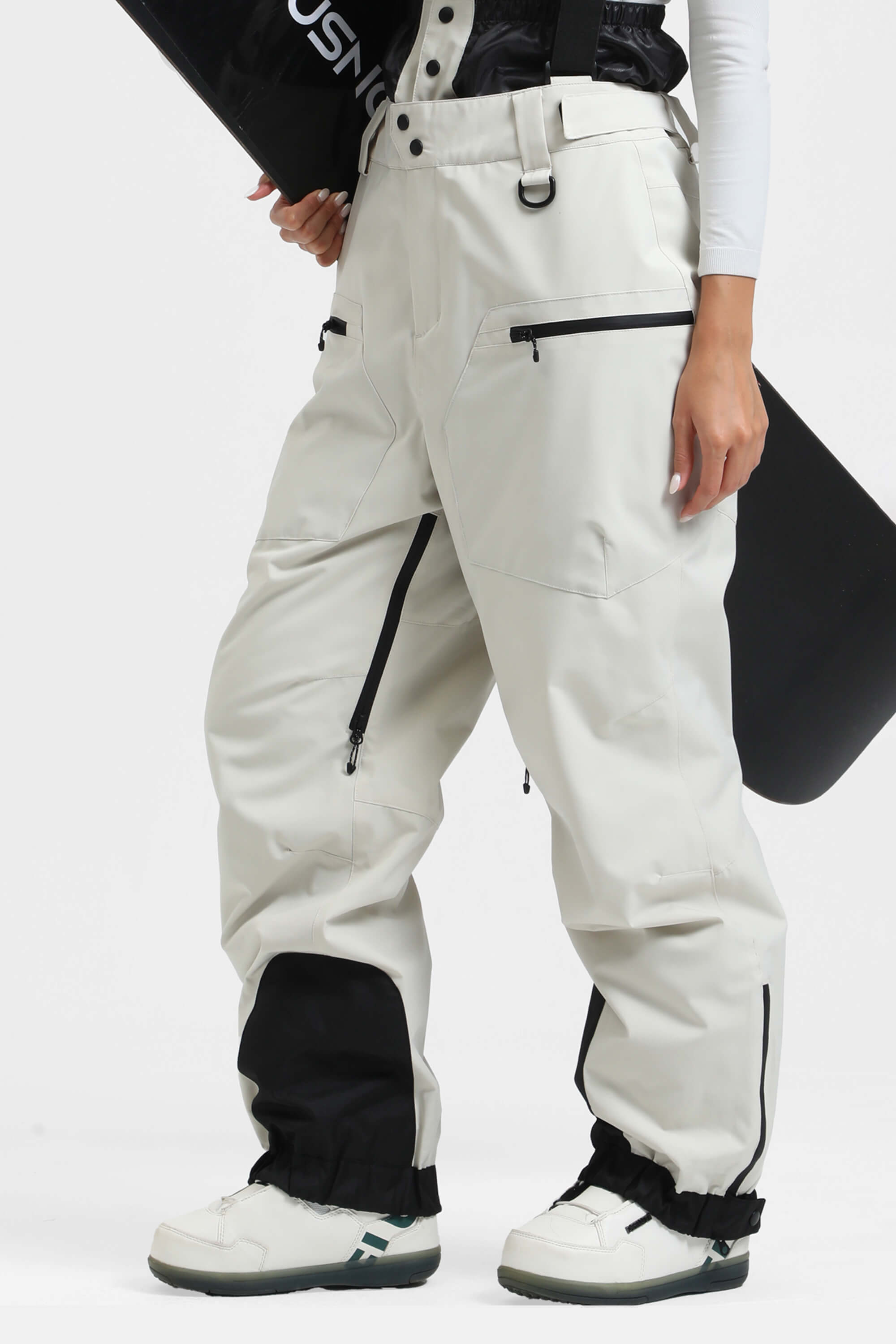 Women's Rose Insulated Baggy Ski Pants With Detachable Suspenders Snow Pants