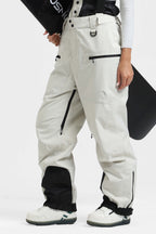 Women's Off White Insulated Baggy Ski Pants With Detachable Suspenders Snow Pants