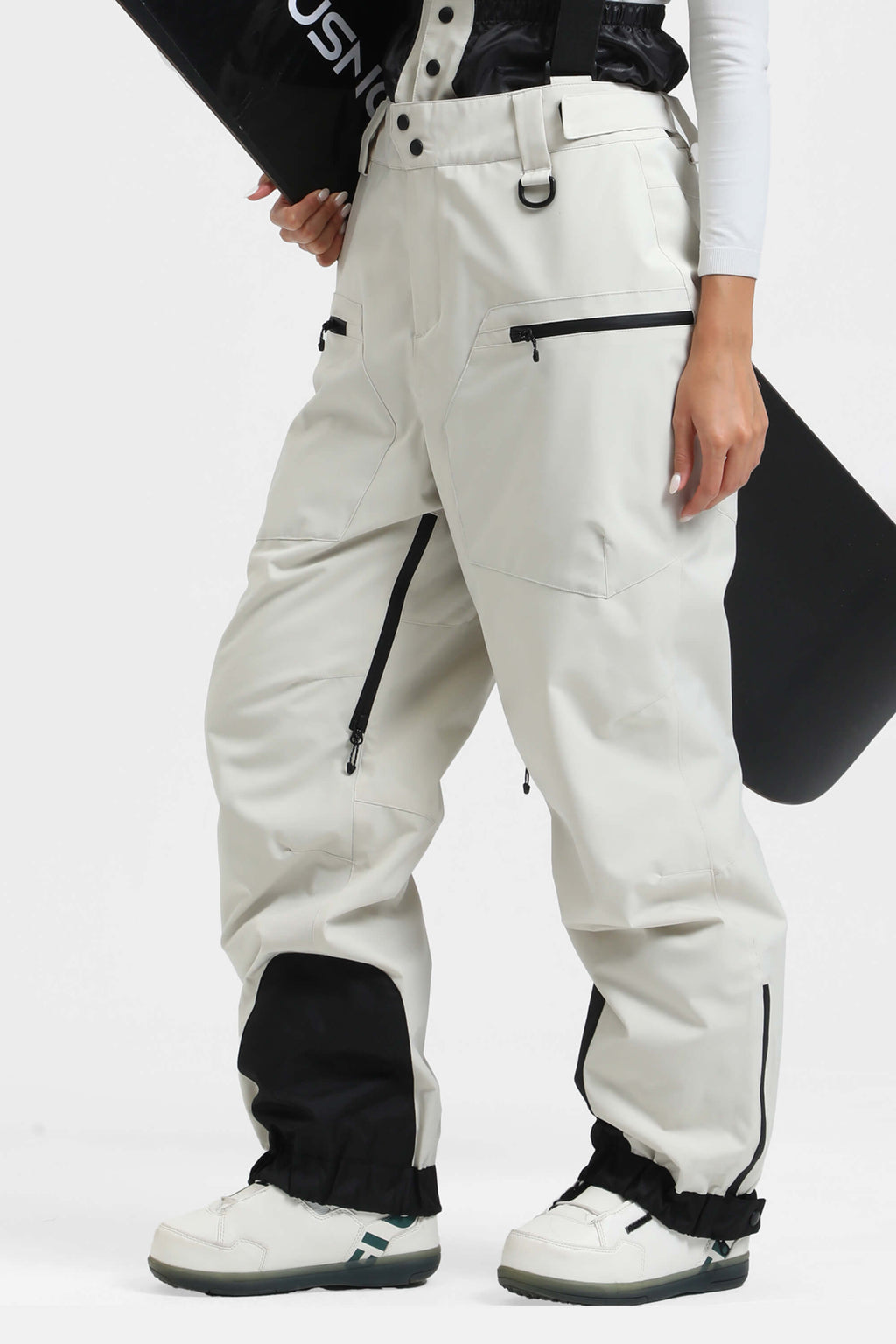 Women's Ice Blue Insulated Baggy Ski Pants With Detachable Suspenders Snow Pants