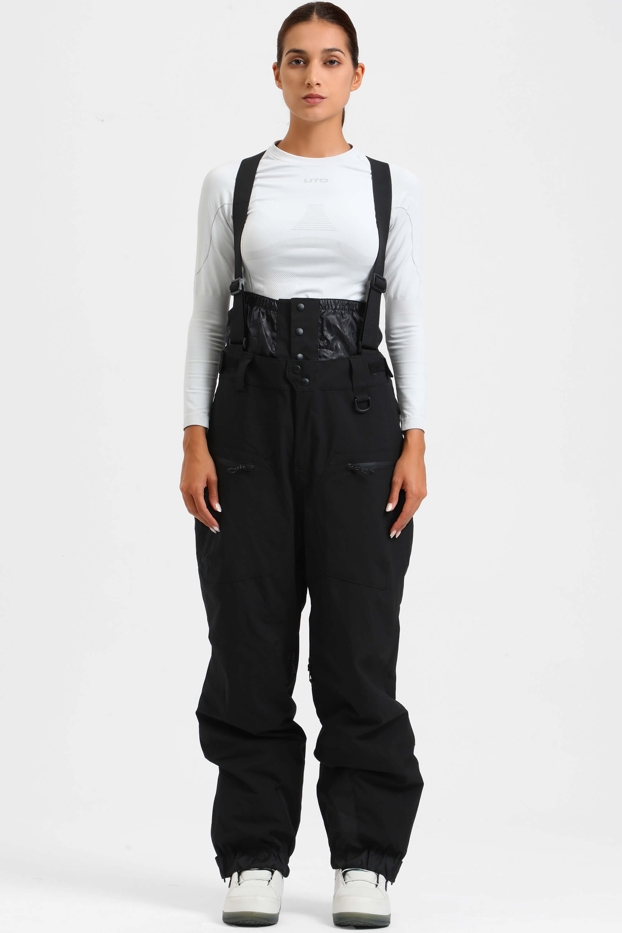 Women's Ice Blue Insulated Baggy Ski Pants With Detachable Suspenders Snow Pants