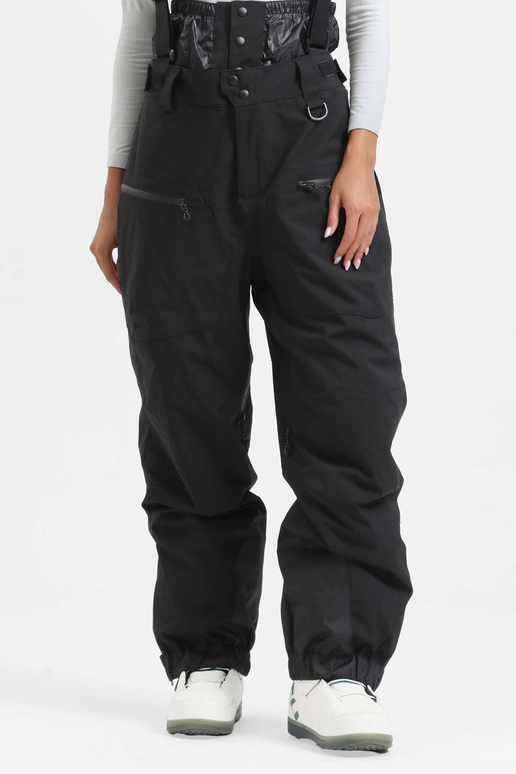 Women's Rose Insulated Baggy Ski Pants With Detachable Suspenders Snow Pants