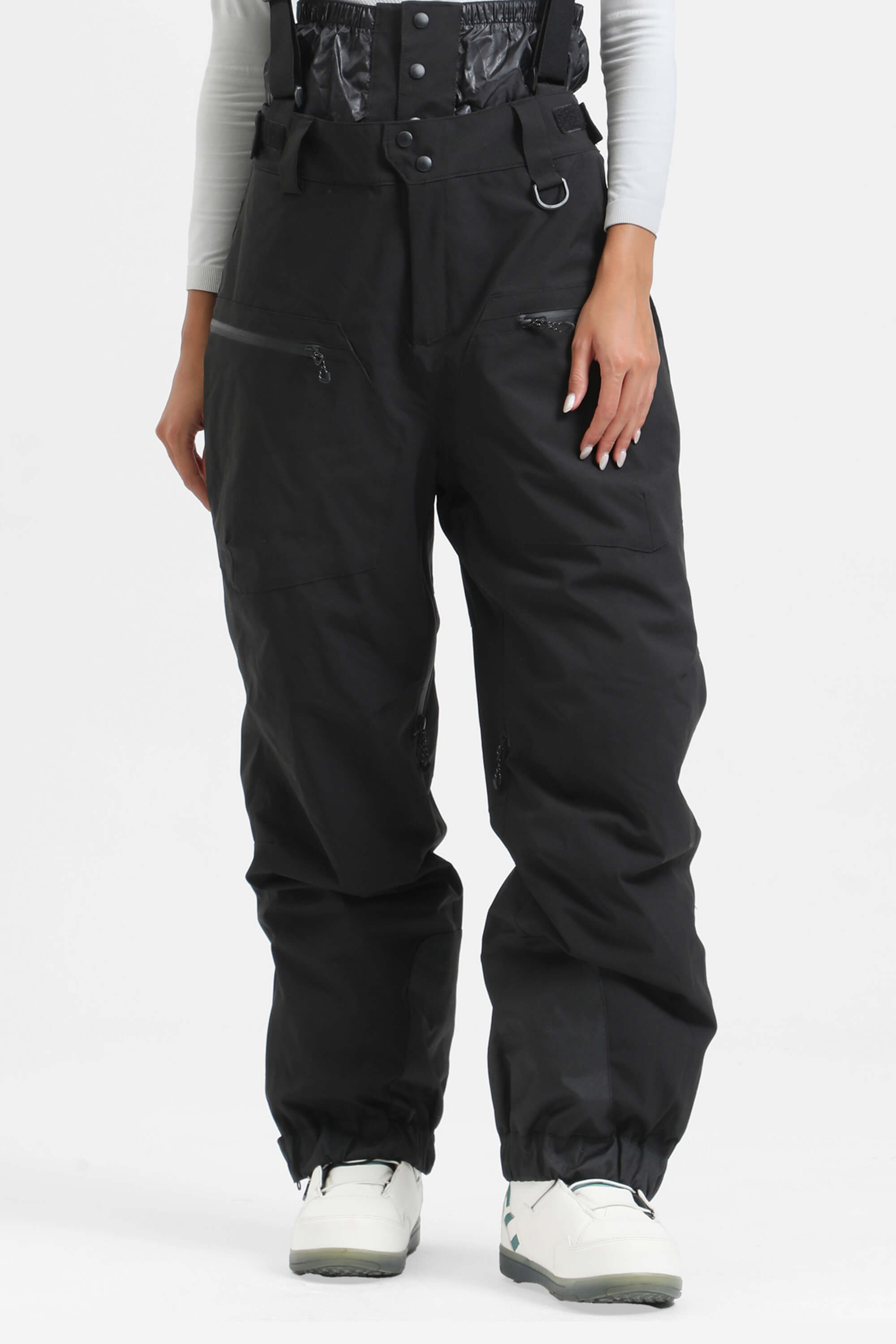 Women's Coffee Insulated Baggy Ski Pants With Detachable Suspenders Snow Pants